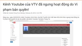 Thông báo trang Yamaha Trung Tá của ông Bùi Minh Tuấn đăng tải về vụ VTV bị khóa kênh YouTube.
