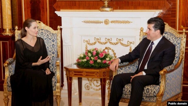 Jolie li Hewlêrê bi Barzanî re civîya, Yekşem 16'ê Îlona 2012.