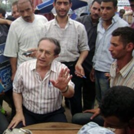Osama al-Ghazali Harb speaks to protesters on Tahrir Square, July 15, 2011