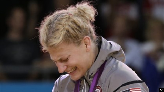 Kayla Harrison is overcome with emotion after winning gold medal in judo, Aug. 2, 2012