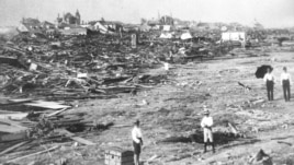 A large part of the city of Galveston, Texas, is reduced to rubble after being hit by a surprise hurricane Sept. 8, 1900.