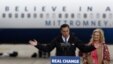 U.S. Republican presidential nominee Mitt Romney and his wife Ann arrive at a campaign rally in Newington, New Hampshire, November 3, 2012. 