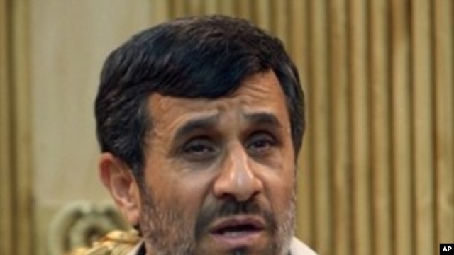 Iranian President Mahmoud Ahmadinejad speaks to the press prior leaving to the United States at Tehran's Mehrabad Airport, 02 May 2010