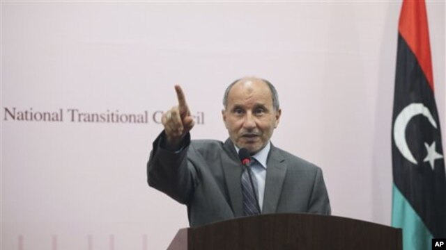 National Transitional Council chairman Mustafa Abdul-Jalil, speaks during a press conference at the rebel-held town of Benghazi, Libya, August 20, 2011