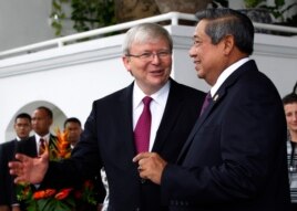 Thủ tướng Úc Kevin Rudd gặp gỡ Tổng thống Indonesia Yudhoyono tại phủ tổng thống ở Bogor, 5/7/2013