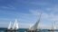 Pen Duick ocean racing yachts sail off the coast of Saint-Quay-Portrieux, western France during a trip at sea from Roscoff to Saint-Quay-Portrieux.