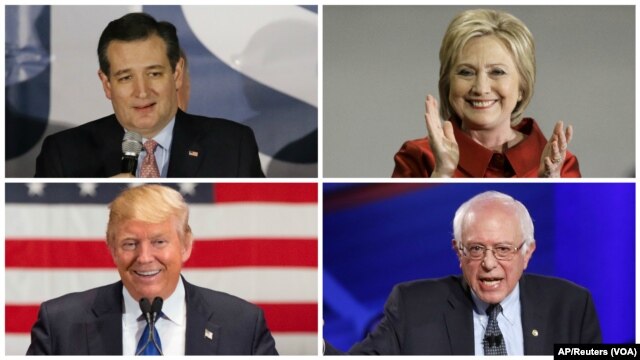 Thượng nghị sĩ bang Texas Ted Cruz, cựu Ngoại trưởng Mỹ Hillary Clinton, Thượng nghị sĩ Bernie Sanders Vermont và Tỉ phú Donald Trump.