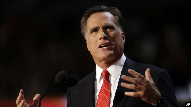 Republican presidential candidate Mitt Romney speaks at the Republican National Convention in Tampa, Florida, August 30, 2012.