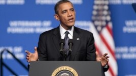 President Barack Obama addresses convention of Veterans of Foreign Wars in Reno, Nev. July 23, 2012.
