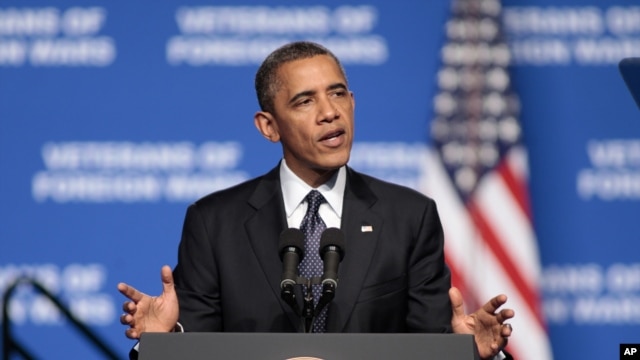 President Barack Obama addresses convention of Veterans of Foreign Wars in Reno, Nev. July 23, 2012