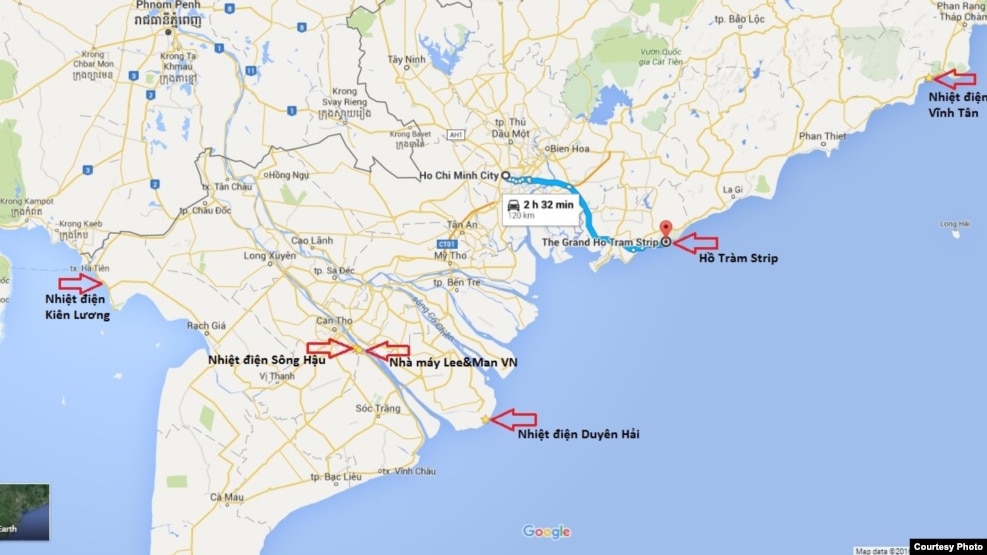 Dự án Hồ Tràm Strip cùng các vị trí xung yếu khác ở Nam Bộ mà Trung Quốc đã hoặc đang tìm cách kiểm soát. Ảnh: Lê Anh Hùng