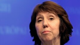 FILE - EU foreign policy chief Catherine Ashton holds a news conference, January 17, 2013.
