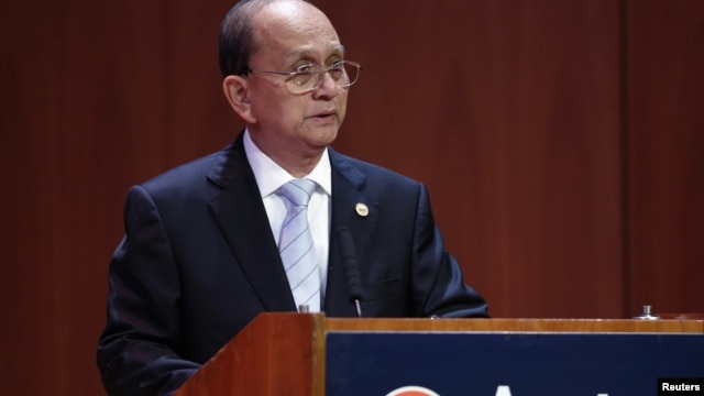 Burma's President Thein Sein speaks at the Asia Society in New York, September 27, 2012. 