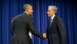 President Barack Obama shakes hands with John Walsh, U.S. Attorney, District of Colorado, following a forum on criminal justice reform, Oct. 22, 2015.