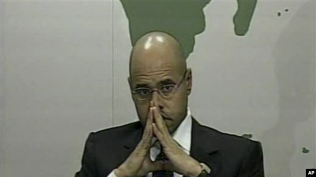 Saif al-Islam, son of longtime Libyan leader Moammar Gadhafi, speaks out in defense of his father and his regime, February 21, 2011.