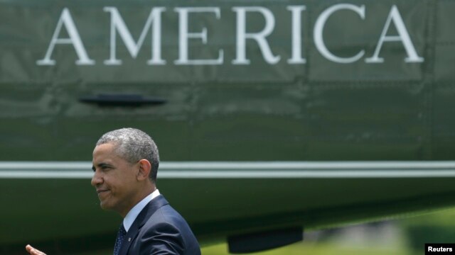 United States President Barack Obama departs the White House on the South Lawn in Washington.