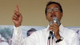 Sam Rainsy speaks during a campaign rally in Kandal province, Cambodia in 2008.