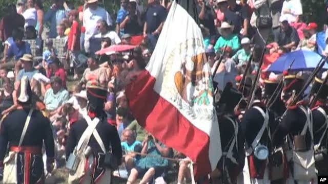 Actors re-enact the Battle of San Jacinto just east of current-day Houston, Texas