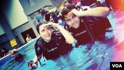 Hosts Tala Hadavi and Arash Arabasadi shooting an episode of Inside America.