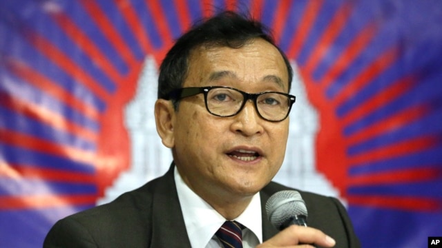 Cambodian opposition leader Sam Rainsy, Sept. 10, 2012 file photo. 