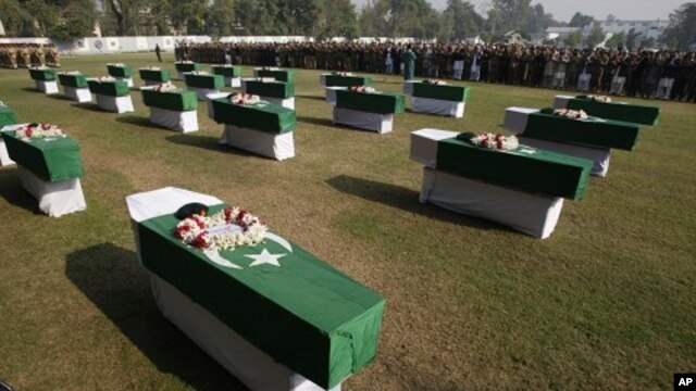 People offer funeral prayers for Pakistani soldiers, killed in border clash, Peshawar, Pakistan. (File Photo - November  27, 2011)