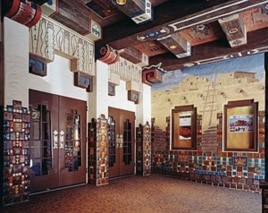 The KiMo Theatre's outside lobby gives a hint of the American Indian touches to be found inside. (Carol M. Highsmith)
