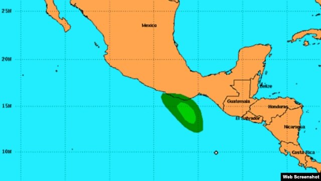 Localización de la tormenta tropical Carlota, este jueves. [Imagen: Centro Nacional de Huracanes].