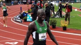 Lopez Lomong finished third in the 5,000 meter race at the 2012 US Olympic Trials in Eugene, Oregon last month. (T. Banse/VOA)