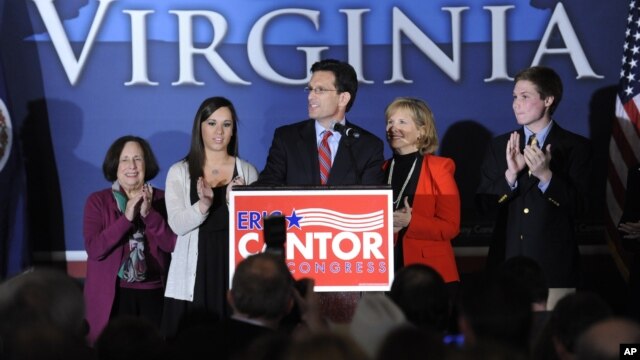 Rep. Eric Cantor, R-Va., speaks to the crowd at the Republican Party of Virginia post-election event at the Omni Hotel in Richmond, Virginia, Nov. 6, 2012. 