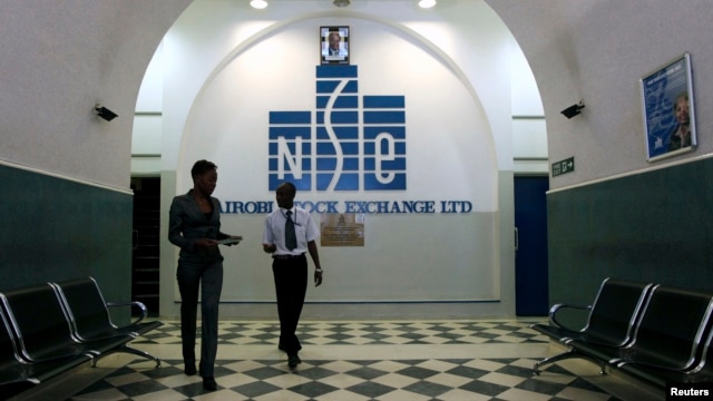 Investors walk out of the Nairobi Stock Exchange in Kenya's capital Nairobi, Mar. 4, 2010. 