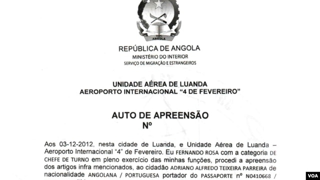 Auto de apreensão dos passaportes entregue pelo SME a Adriano Parreira