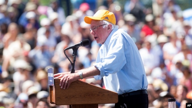 Democratic presidential candidate Sen. Bernie Sanders speaks during a campaign rally at the Cubberley Community Center, June 1, 2016, in Palo Alto, California. Sanders has joined Clinton in attacks against Republican presumptive nominee Donald Trump.