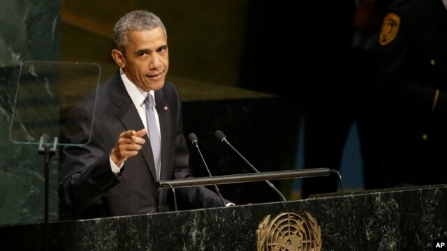 Tổng thống Hoa Kỳ Barack Obama phát biểu tại trụ sở Đại hội đồng Liên Hiệp Quốc ngày thứ hai 28 tháng 9, 2015.