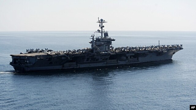 On January 3, 2012 the Pentagon answered an Iranian warning to keep U.S. aircraft carriers out of the Persian Gulf by declaring that American warships will continue regularly scheduled deployments to the strategic waterway, (File).