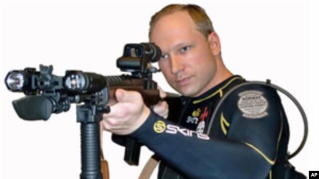A picture of Anders Behring Breivik taken from a book downloaded from a link posted on a Norwegian discussion website entitled '2083 - A European Declaration of Independence', is seen in this screen grab made July 23, 2011