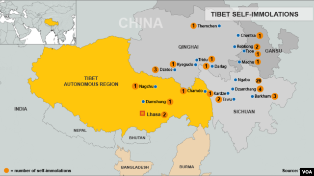 Tibet Self-Immolation Map, October 4, 2012 update