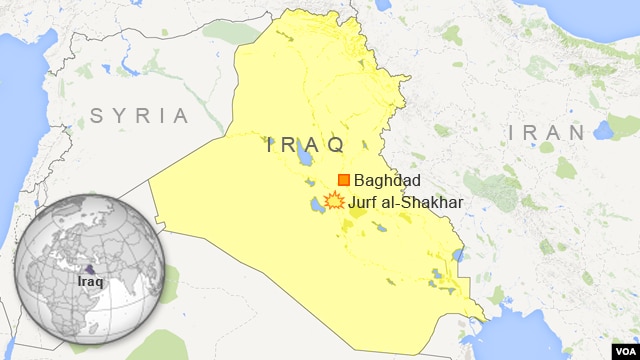 Bản đồ thị trấn Jurf al-Shakhar ở Iraq.