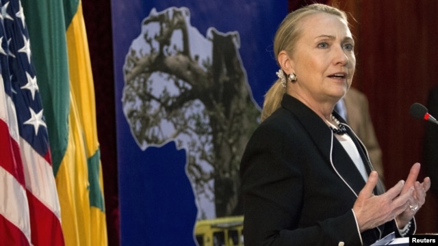 U.S. Secretary of State Hillary Clinton speaks at the University of Dakar, in Dakar, Senegal, August 1, 2012.