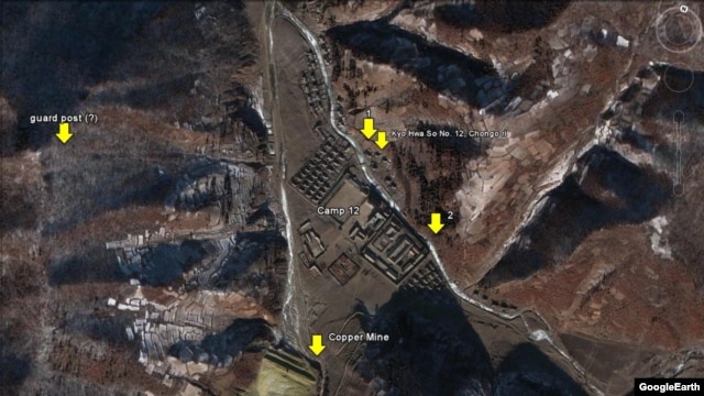 OneFreeKorea says this Google Earth screenshot shows the No. 12 Reeducation Camp at “Chongo-ri” or “Jeongeo-ri” in North Hamgyong Province, North Korea. (Image: Google Earth and Digital Globe, via OneFreeKorea)