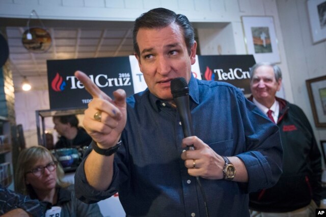 FILE - Sen. Ted Cruz, R-Texas speaks during a campaign stop at the Freedom Country Store, Jan. 19, 2016, in Freedom, New Hampshire.