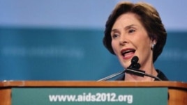 Former U.S. first lady Laura Bush speaks at the AIDS conference in Washington D.C., July 26, 2012.