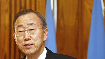 រូបថត​ឯកសារ ៖ លោក បាន គីមូន (Ban Ki-moon) អគ្គលេខាធិការ​​អង្គការ​សហប្រជាជាតិ​ថ្លែង​នៅ​ក្នុង​សន្និសីទ​ព័ត៌មាន​មួយ​​កាល​ពី​ថ្ងៃ​អង្គារ​ទី​៣១​ មករា ២០១៥។