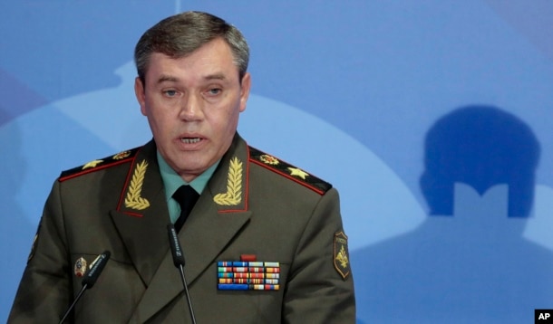 FILE - In this May 23, 2013 file photo Gen. Valery Gerasimov, the chief of the Russian military's General Staff, speaks during a security conference in Moscow.