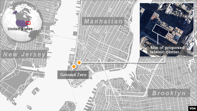 Location where a new Muslim Community Center is planned near New York's 'Ground Zero'