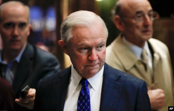Senate Armed Services Committee member Sen. Jeff Sessions, R-Ala., arrives at Trump Tower, Nov. 15, 2016 in New York.