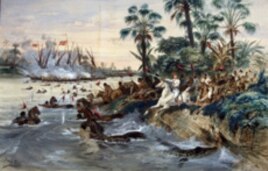 Venezuela’s first president, Gen. José Antonio Páez went into exile in New York in 1850. Here, the general's son, Ramón Páez, depicts a war scene from 1818.