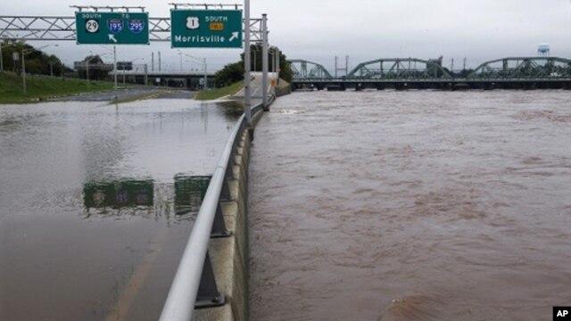 The area's major north-south highway, Route 29, is flooded, Trenton, N.J., as the Delaware River continues to rise, September 8, 2011.