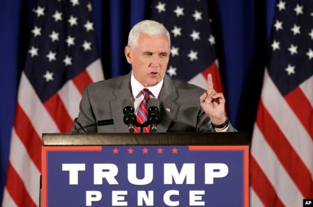 Republican vice presidential candidate Gov. Mike Pence, R-Ind., addresses supporters during a campaign event in Novi, Mich., July 28, 2016.