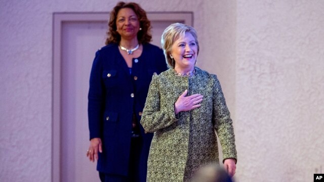 Democratic presidential candidate Hillary Clinton takes the stage to speak at Broadmoor Baptist Church in Memphis, Tenn., Feb. 28, 2016.