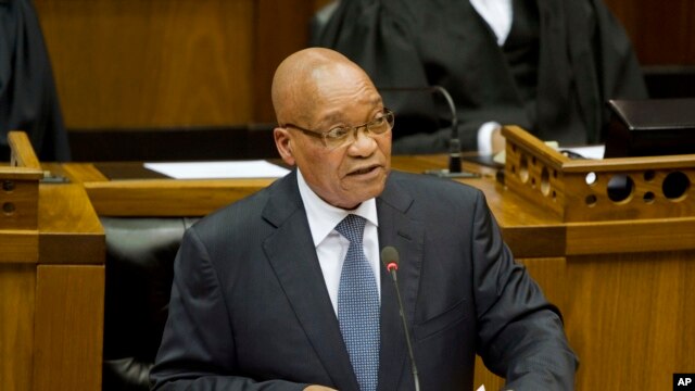 South African president Jacob Zuma opens the South African Parliament as he speaks in Cape Town, February 14, 2013. 
